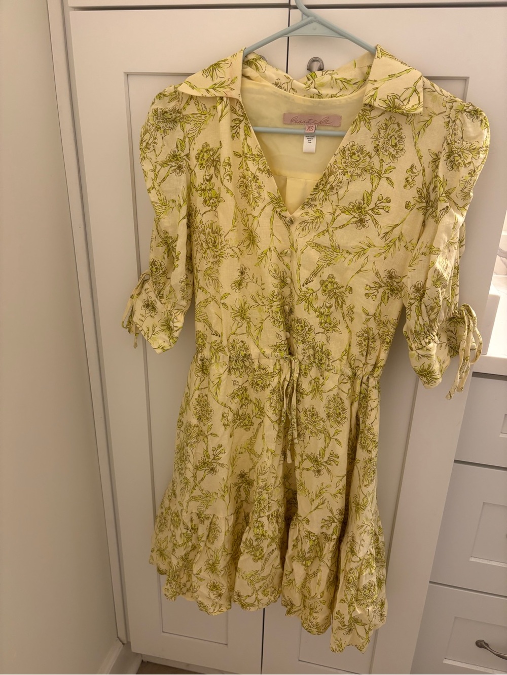 Yellow Floral Tie-Waist Dress by Anthropologie